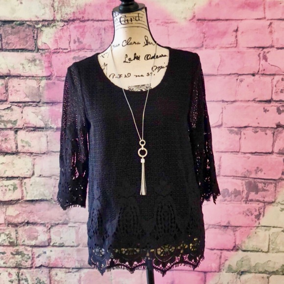 ☀️NWT Ella Moss Black Lace Top - Picture 1 of 7
